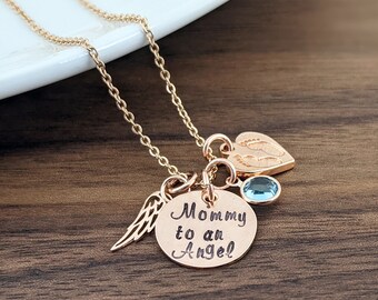 Rose Gold Necklace, Memorial Jewelry, Miscarriage Memorial Necklace, Remembrance Jewelry, Mommy of an Angel, Loss of Pregnancy Gift