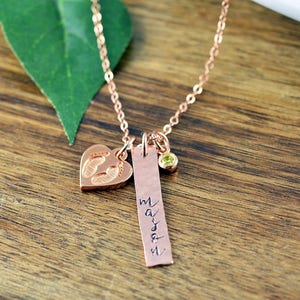Rose Gold Baby Name Necklace, Mommy Necklace, Child Name, Baby Birth Necklace, Mommy and Me, Personalized Baby Name Necklace