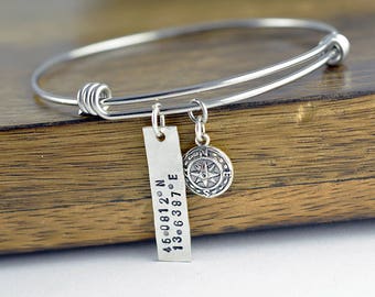 Compass Bracelet, GPS Coordinates Bracelet, Latitude Longitude Bracelet, Coordinates Bracelet, Location Bracelet, Friendship Bracelet