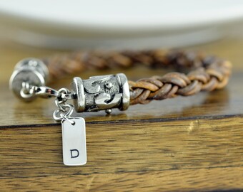 Mens Bracelet - Personalized Mens Leather Bracelet - Custom Initial Bracelet - Custom Leather Bracelet - Mens Gift- Gift for Boyfriend
