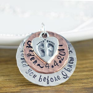 Baby Footprint Necklace - Mommy Necklace - Hand Stamped Jewelry . Personalized Necklace . Push Present - Name Necklace -