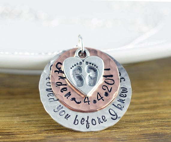 Baby Footprint Necklace Mommy Necklace Hand Stamped Jewelry  Personalized Necklace Push Present Name Necklace