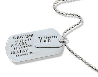 Father's Day Gift, Silver Dog Tag Necklace, Gift for Dad, Birthday Gift for Dad, Dog Tag Personalized, Mens Necklace, Gifts for Men