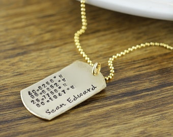 Personalized 14k gold filled dog tag necklace, Hand stamped dog tag necklace, Anniversary Gift