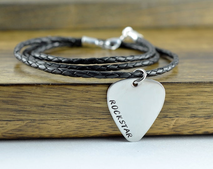 Valentines Day Gift / Personalized Hand Stamped Guitar Pick Necklace, Men's Personalized Guitar Pick Necklace, Gift For Men - I'd pick you
