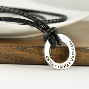 Mens Leather Necklace, Husband Birthday Gift, Washer Necklace, Mens Personalized Necklace, Fathers Day Personalized