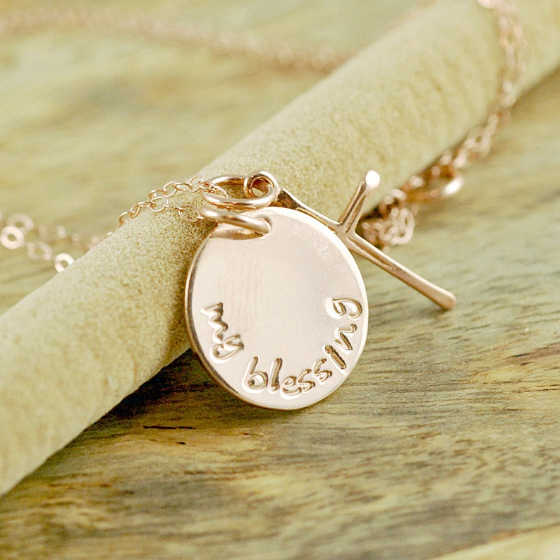Personalized Jewelry Cross Charm Rose Gold Necklace Mom Necklace Personalized Necklace My Blessings Gift for Her