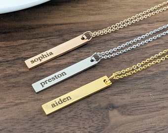 Bar Necklace, skinny Bar Necklace, Personalized Bar Necklace, Mothers Necklace, Engraved Necklace, Gift for Mother, Mothers Day Jewelry