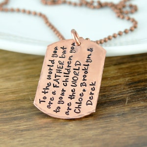 Fathers Day Gift ,To the World You Are A Father, Fathers Day Dad Gift Love From Daughter Best Dad Gift Dog Tag Necklace