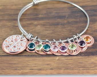 Family Tree Bracelet, Tree of Life, Grandma Gift, Grandma Bracelet, Grandmother Jewelry, Mom Gift, Mom birthstone bracelet, Name bracelet