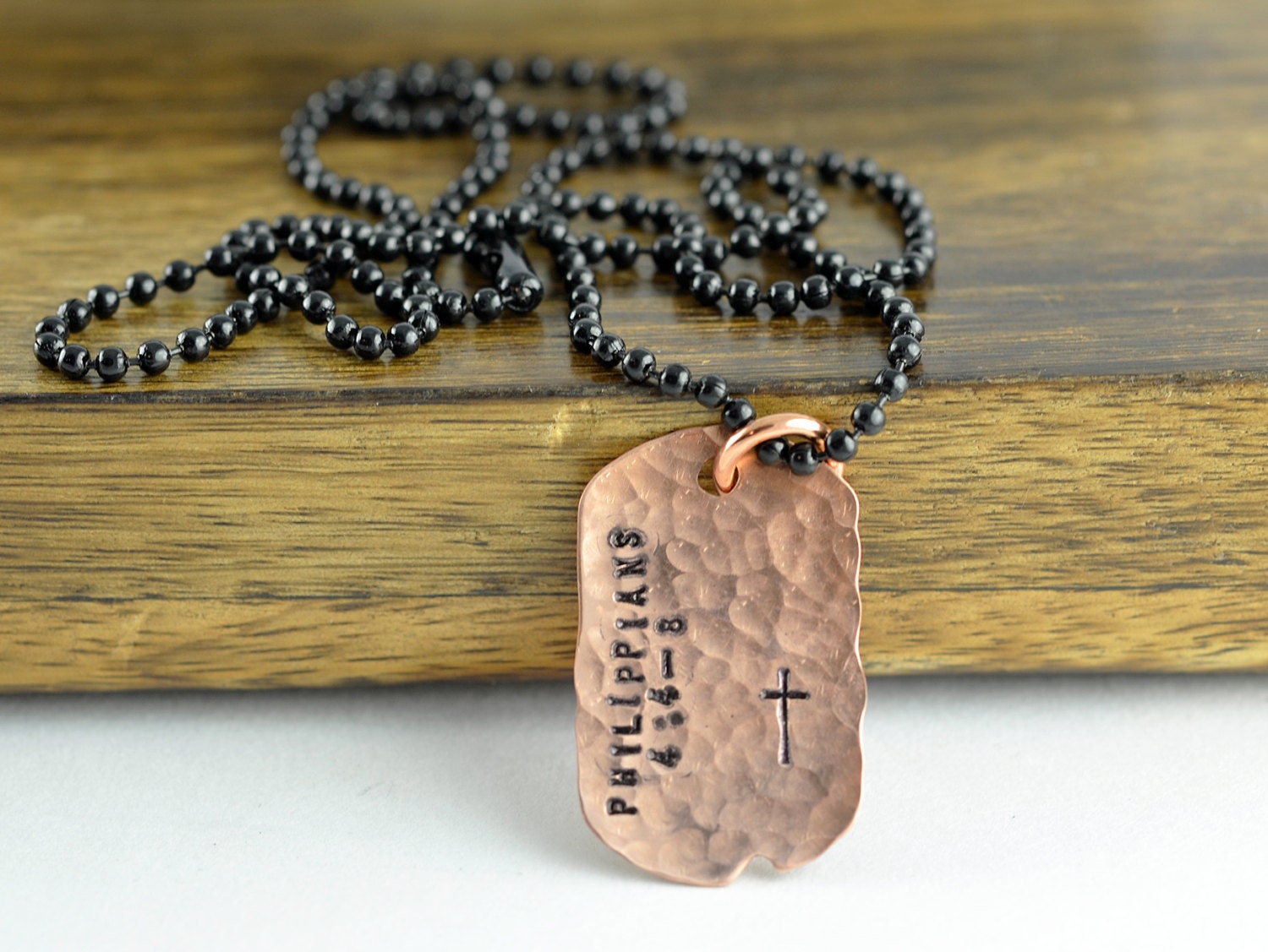 Three initial necklace for men; custom hand stamped copper mens n