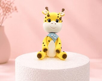 Adorno para pastel de jirafa, decoración para baby shower con temática de safari, adorno para pastel de cumpleaños con animales de la selva, figura de recuerdo hecha a mano, figura de arcilla ultraligera