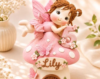 Adorno personalizado para pastel de hadas, decoración de cumpleaños con casa de setas, nombre y edad personalizados.