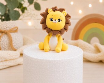 Adorno para pastel de león hecho a mano, decoración de cumpleaños de safari de arcilla de 10 cm