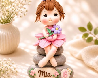 Adorno personalizado para pastel de niña, recuerdo floral de cumpleaños con nombre y edad personalizados.