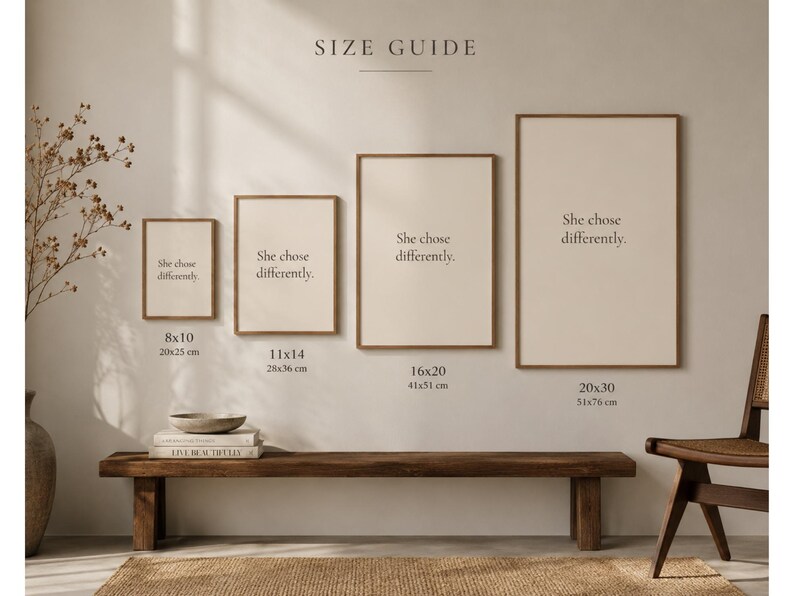 She Chose Differently Print | Intentional Living Wall Art for Women | Paris Inspired Typography | Minimalist Home Decor afbeelding 5
