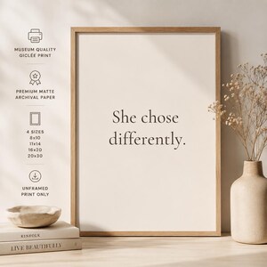 She Chose Differently Print | Intentional Living Wall Art for Women | Paris Inspired Typography | Minimalist Home Decor afbeelding 1