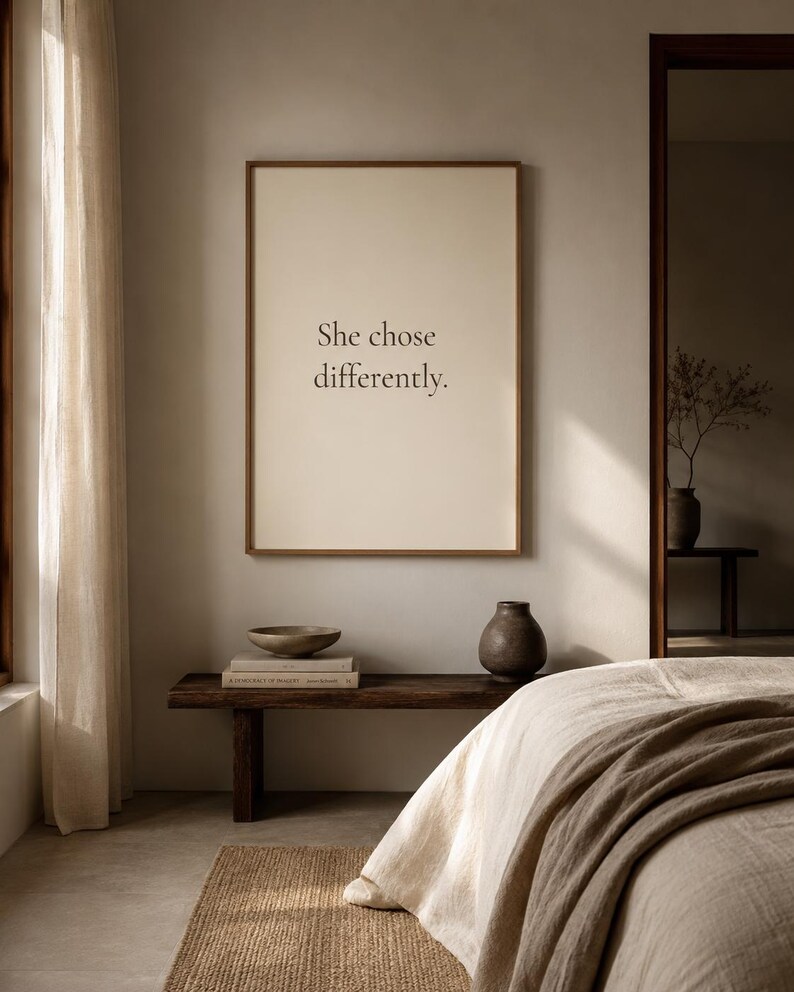 She Chose Differently Print | Intentional Living Wall Art for Women | Paris Inspired Typography | Minimalist Home Decor afbeelding 2