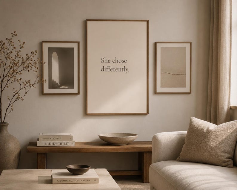 She Chose Differently Print | Intentional Living Wall Art for Women | Paris Inspired Typography | Minimalist Home Decor afbeelding 3