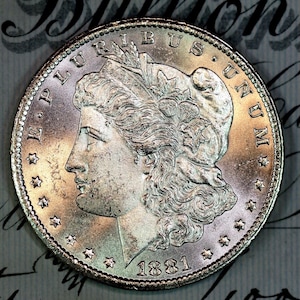 1881-CC * Solid+ Gem bu ms MORGAN SILVER Dollar * Från originalsamlingen omstämplad kopia