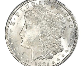 Dollaro d'argento Morgan del 1921, fior di conio (Gem Brilliant Uncirculated), argento al 90%.