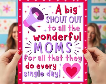 Un gran saludo a todas las mamás maravillosas, cartel para el Día de la Madre en la escuela, impresión instantánea 8x10