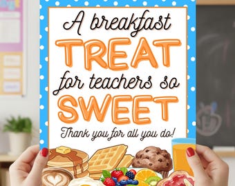 Letrero imprimible de agradecimiento para el desayuno del profesor, letrero de agradecimiento para la sala de profesores, impresión instantánea 8x10