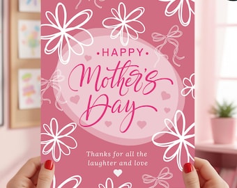 Pink Floral Mother's Day Sign, Printable Happy Mother's Day Bow Hearts Flyer, Instant Print 8x10 Poster