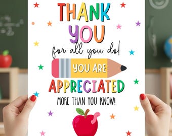 Letrero imprimible para la Semana de Agradecimiento al Maestro, póster de agradecimiento al maestro, gracias por todo lo que haces, eres más apreciado de lo que crees, 8x10