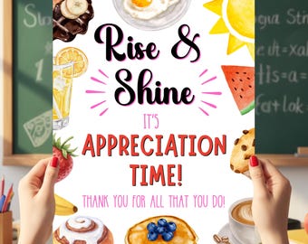 Letrero de agradecimiento para maestros "Levántate y brilla", póster de agradecimiento para el personal del desayuno, letrero para brunch, impresión instantánea de 8 x 10