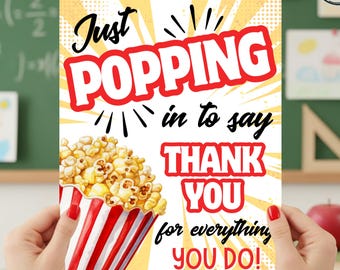 Cartel de agradecimiento por las palomitas de maíz, cartel de "Solo paso a darte las gracias por todo lo que haces", agradecimiento a los maestros, semana de la enfermería, póster de impresión instantánea