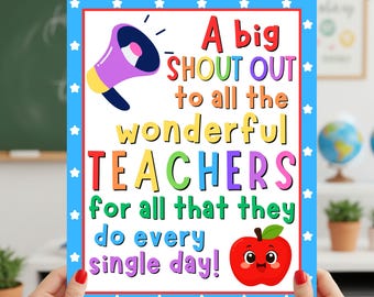 Un gran saludo a todos los maravillosos maestros, cartel de agradecimiento para maestros, impresión instantánea 8x10