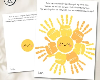 You Are My Sunshine Mother's Day Printable, Father's Day Printable Handprint Activity, Grandparents Day Crafts for Pre-K and Kindergarten