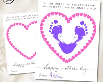 Happy Mother's Day Footprint Heart Keepsake Gift, Handprints For Mom Kids Craft Activity, Digital Download