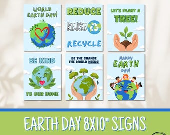 Paquete de pósteres del Día Mundial de la Tierra, 6 láminas decorativas para la educación ambiental, letreros para el aula para reducir, reutilizar y reciclar, letreros de impresión instantánea para el Día de la Tierra.