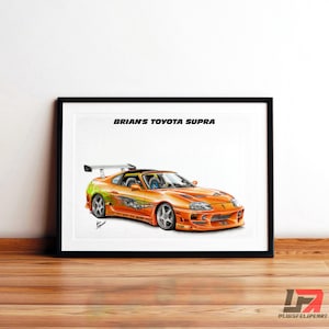 El Toyota Supra 2JZ de Brian | Póster de Rápidos y furiosos | Decoración de pared JDM de Brian O'Conner