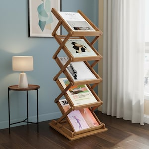 Bambus Zeitschriftenständer Bodenständer Broschürenhalter Display Organizer Büro-Aufbewahrungslösung Design Holzregal Dokumentenablage