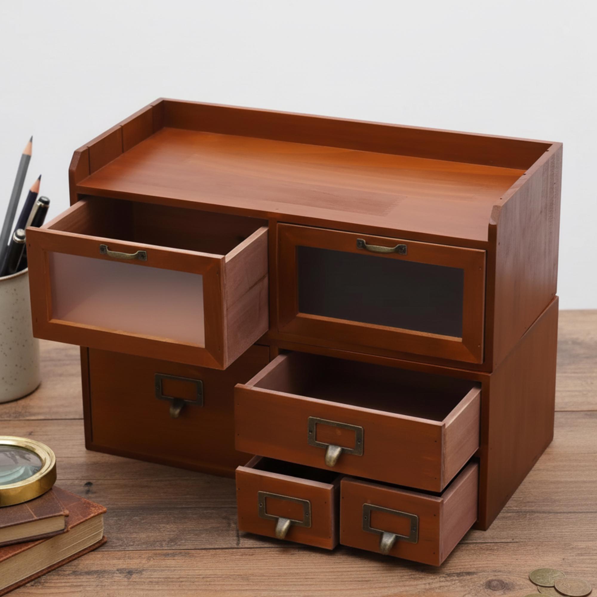 Vintage Desk Organizer Wooden Drawer Storage Solution Office Workspace ...