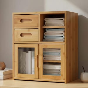 Organizador de cocina, armario de almacenamiento para encimera, puertas de armario, contenedor de madera, solución de ahorro de espacio para la cocina, despensa, panera de bambú, diseño de armario