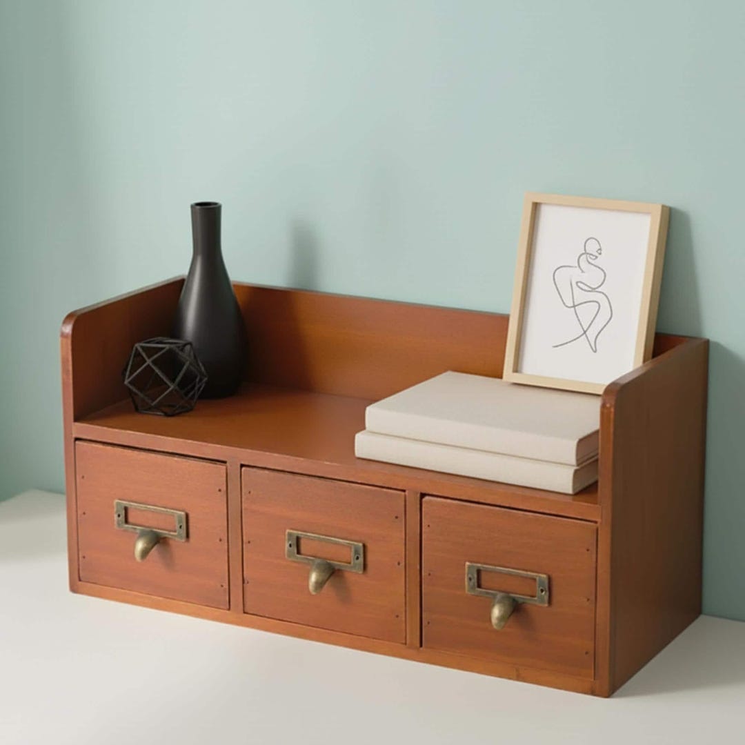 Vintage Desk Organizer Wooden Drawer Storage Solution Office Workspace ...