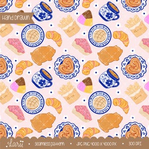 Pan Dulce Seamless Pattern | Mexican Bakery Concha Coffee Design (Digital Download)