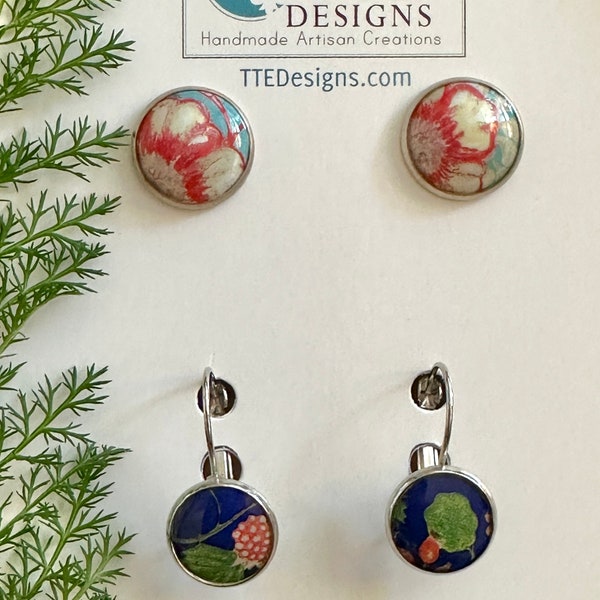 Duos - Two Pair of Recycled Vintage Tin Post & Lever Back Style Earrings