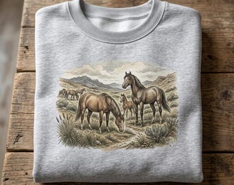 Vintage Shirt Three Horses Tee Sweatshirt Hoodie Unisex Western Cottagecore Farmhouse Graphic Crewneck Rural Country Retro Horse Lover Gift