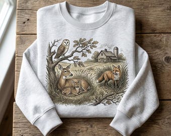 Vintage Shirt Geese Flower Tee Sweatshirt Hoodie Unisex Cottagecore Botanical Cart Graphic Crewneck Retro Pastoral Nature Animal Lover Gift