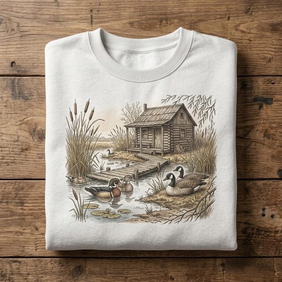 Canada Goose, Vintage Lake Cabin Shirt Retro Canada Goose Sweatshirt Wood Duck Graphic Hoodie Log Cabin Wildlife Nature Art Unisex Tee Gift For Bird Lover