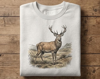 Vintage Shirt Deer Buck Tee Sweatshirt Hoodie Unisex Cottagecore Stag Mountain Landscape Graphic Crewneck Retro Woodland Nature Lover Gift