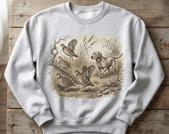Vintage Shirt Hunting Dog Quail Tee Sweatshirt Hoodie Unisex Cottagecore Labrador Bird Graphic Crewneck Retro Wild Nature Animal Lover Gift