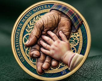 Generations Hand Coin Steampunk Gear Theme Pocket Token Keepsake Gift for Dad Grandfather Fathers Day Birthday