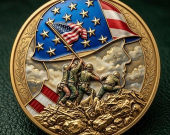 Iwo Jima Challenge Coin Patriotic Soldier Display Keepsake Gift for Veteran Veterans Day