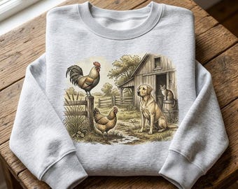 Vintage Shirt Farm Animals Tee Sweatshirt Hoodie Unisex Cottagecore Farmhouse Dog Cat Rooster Graphic Crewneck Retro Country Nature Lover